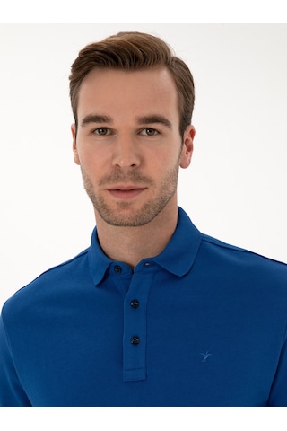 İndigo Regular Fit %100 Pamuk 3 İplik Polo Yaka Sweatshirt Mavi