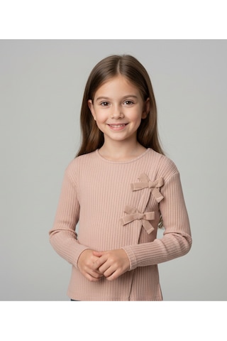 Kurdele Detaylı Kız Çocuk Sweatshirt Pembe