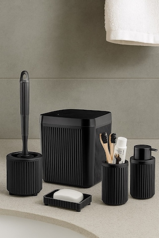 Decorev 5 Parça Siyah Click Kapaklı Silikon Fırçalı Taşıma Kulplu Banyo Seti 5 Litre Beyaz