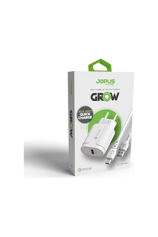 JOPUS Type C Sarj Seti Qualcom 22.5 Watt Grow JO-QU01 2in1 Samsung-Xiaomi-Oppo-Huawei-Poco Uyumlu Beyaz
