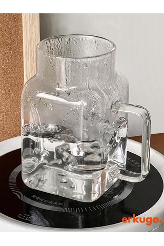 Bambu Kapaklı Pipetli Borosilikat Sunum Bardağı, Kahve Bardağı, Kulplu Bardak 650 Ml Hibiscus