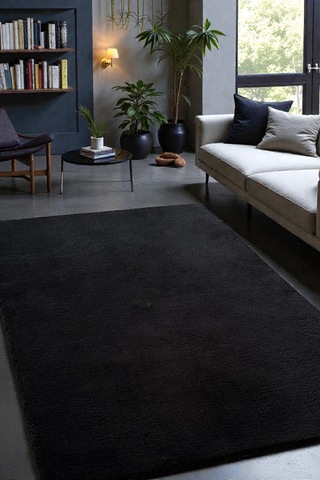 Peluş Post Halı Yumuşak Dokulu Modern Salon Oturma Odası Çocuk Odası Hol & Antre Halısı Siyah Siyah