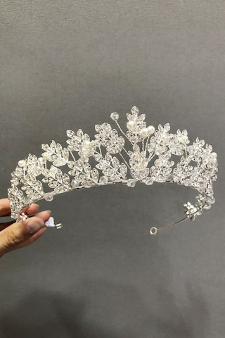 FdayAksesuar Yaprak Desenli Kristal Taşlı Gelin Tacı FRDY31675