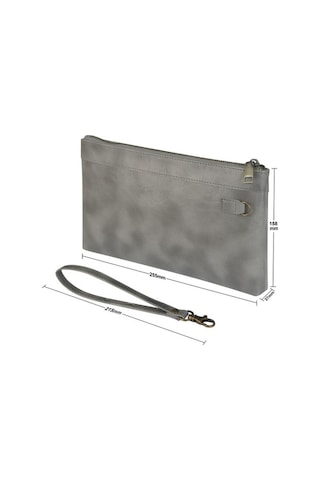 Shidai888 Retro Deri Debriyaj Fermuarlı Zarf Çanta Gri