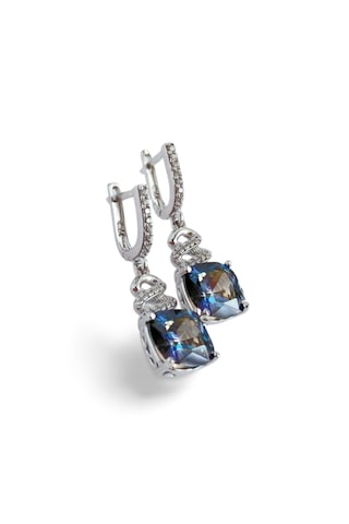925 Gümüş Mavi Topaz Taşlı Love Tasarım Kadın Küpe Gümüş