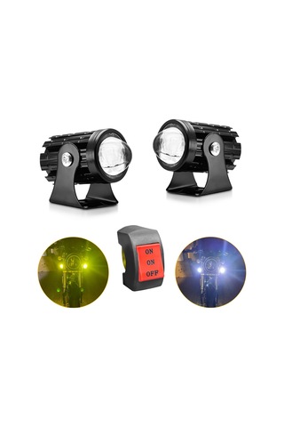 Jeehugo Motosiklet Işık Seti 2'li: 6000k Beyaz/3000k Sarı Işık, Kolay Kurulum, Su Geçirmez, Anahtarlı Kontrol Mavi