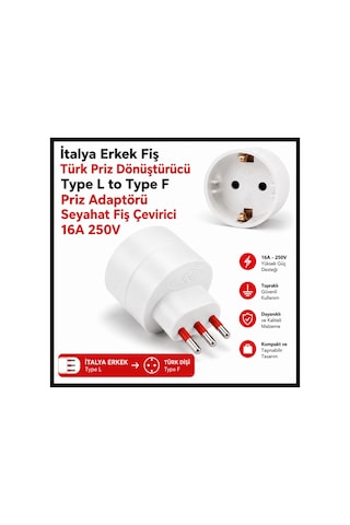 İtalyan Erkek Fiş Türk Priz Dönüştürücü Type L To Type F Priz Adaptörü 16a 250v