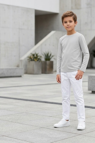 Kiagu Erkek Çocuk Uzun Kollu Basic Düz Tişört %100 Pamuk Bisiklet Yaka T-shirt 2-13 Yaş Gri