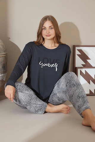 Aydoğan Kadın Büyük Beden Love Yourself Antrasit İnci Pijama Takımı 9170