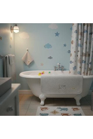 Bambu Antibakteriyel Çocuk Nakışlı 30x50 50x100 Havlu Seti Gri