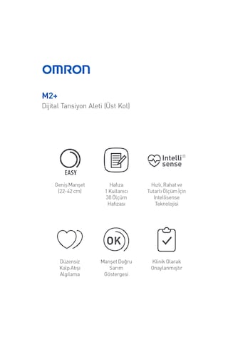 Omron HEM-7146-E M2+ 30 Ölçüm Hafızalı Geniş Manşetli Üst Koldan Ölçer Dijital Tansiyon Aleti