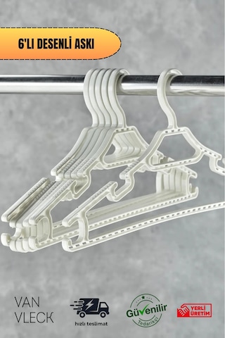 6'lı Kristal Desenli Askı Seti Şık Gri, Beyaz Ve Kahve Renk , Dayanıklı Kıyafet Askıları Beyaz