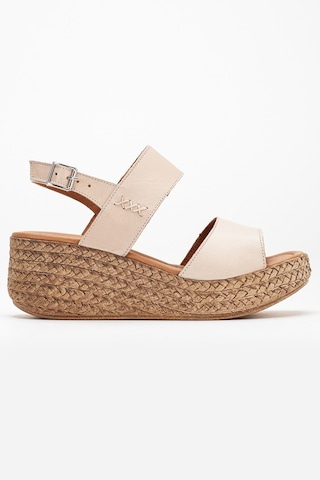 Analin Shoes Kadın Hakiki Deri Bantlı Dolgu Topuk Sandalet Bej