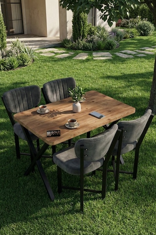 Reyo Falez Elma 110x70 Cm Masa Takımı 4 Sandalyeli Modern Mutfak Balkon Kafe Yemek Masası Seti Atlantik Çam - Antrasit 9885