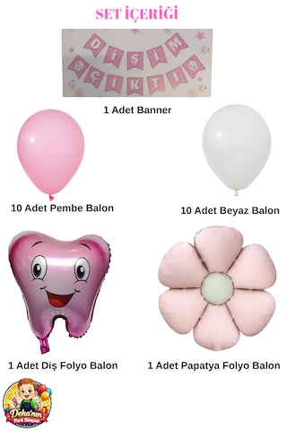 Diş Buğdayı Parti Süsleme Seti Dişim Çıktı Banner Balon Süsleri Kız Erkek Bebek Doğum Günü Konsepti 23 Parça Pembe