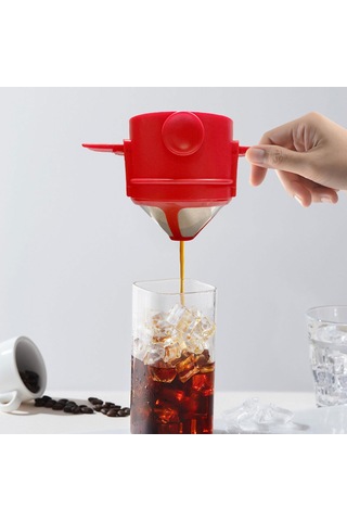 Homyl Taşınabilir Kahve Filtresi, Paslanmaz Ağ Tek Metal Kırmızı