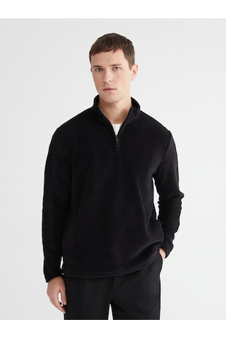 Lcwaıkıkı Classic Siyah Dik Yaka Polar Erkek Sweatshirt