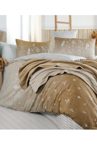 İyi Geceler İstanbul Vioricas Çift Kişilik Battaniyeli Bej Nevresim Takımı Bej