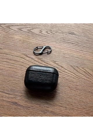 Apple Uyumlu AirPods Pro 3 2025 Lüx Deri Suni Deri Kılıf 360 Koruma+kanca Siyah