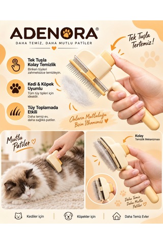 Tek Tuşla Kolay Temizlenir Basmalı Kedi Köpek Tarağı Tüy Toplayıcı Kedi Tarağı Kıtık Açıcı