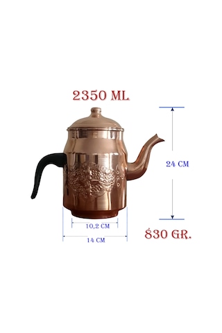 Binbir Trend Işlemeli Battal Boy Bakır Kahveci Demliği 2.3 L Bakır