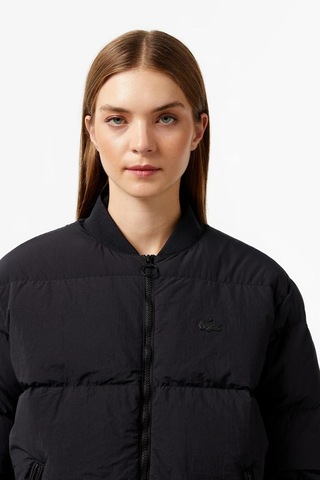 Lacoste Relaxed Fit Down Fill Jacket Kaztüyü Dolgu Dik Yaka Siyah Kadın Mont