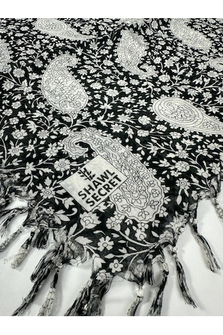 Shawl Secret Sökme Boncuklu Pamuk Yazma - 05868 Siyah-beyaz