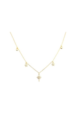 925 Ayar Gümüş Kolye Hediye Kadın Minimalist Boho Kişiselleştirilmiş Lüks Tasarım Star Kakma Elmas Güzel Kuyumculuk Kolyeler Altın - Beyaz