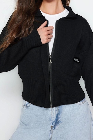 Ersefa Kadın Modern Tarz Regular Polo Yaka Regular Triko Hırka Siyah
