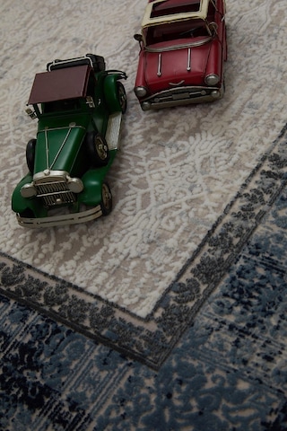 Çam Halı Miras 6809 Gri Mavi Enti Halı Eskitme Desenli Makine Halısı