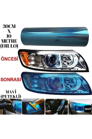 Petekli Mavi Far Stop Filmi Folyosu Çizik Engelleyici Folyo 3d Petek Desenli Hologramlı 30 Cm X 10 Metre