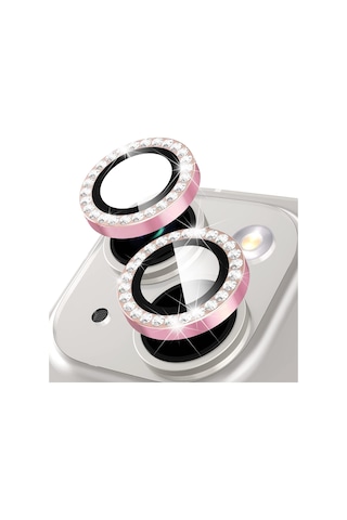 Buff Iphone Uyumlu 14 / 14 Plus Uyumlu Diamond Uyumlu Kamera Lens Koruyucu Pembe
