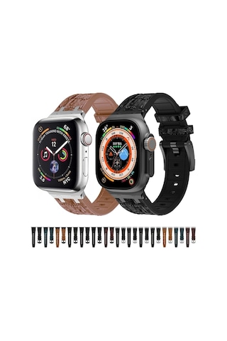 Novahub İos Watch Uyumlu 2023 44mm Timsah Dokusu Sıvı Silikon Saat Bantı Gümüş Beyaz Siyah, Kırmızı Renk Seçenekle/i