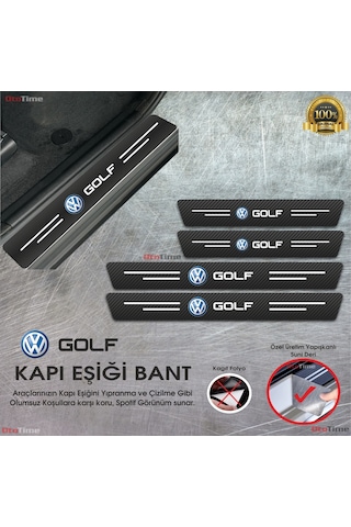 Volkwagen Golf Logolu Karbon Kapı Eşiği Koruyucu Suni Deri 4'lü Set
