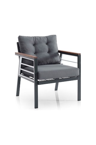 Lara Metal Bahçe Balkon Takımı 2+1+1+ahşap Masa Antrasit