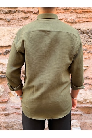 Slim Fit Uzun Kol Müslin Pamuk Rahat Nefes Alabilen Kumaştan Yaka Düğmeli Hediye Kutulu Erkek Gömlek Fs-004202 - Yeşil-3365