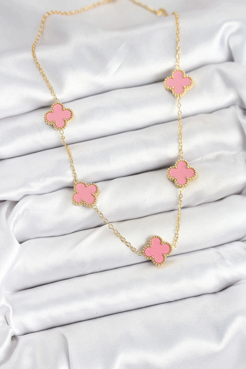 Dodes Dodes 316l Çelik Zincir Gold Pembe Renk Yonca Kadın Kolye Tg27bko10583 Çok renkli