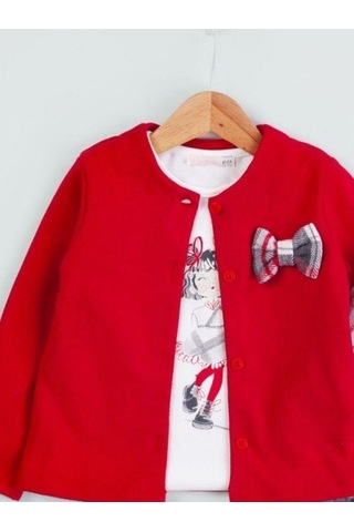 Baby Rose Kız Çocuk Triko Hırkalı Ekose Pantolonlu 3lü Takım-14927 Kırmızı