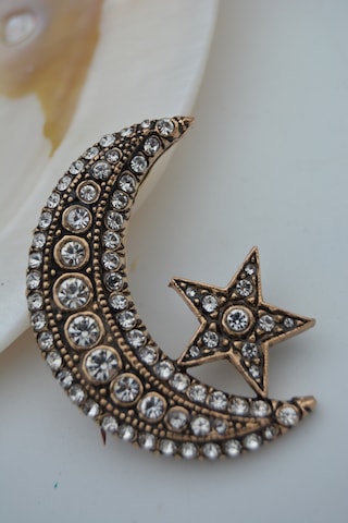 Stoneage Jewellery Zirkon Taşlı Ay Yıldız Broş Yaka İğnesi Çok Renkli