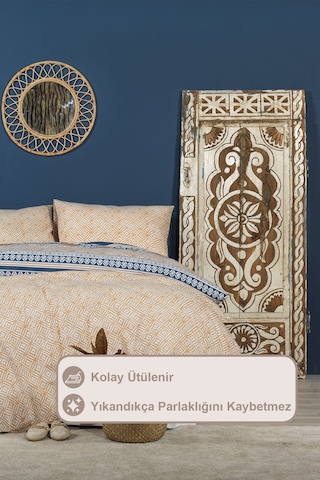 Elart Fine Nevresim Takımı Çift Kişilik Lastikli Çarşaf Pamuklu 200x220 Cm Bej Bej