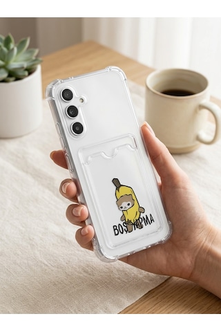 Hepsi Samsung Galaxy Uyumlu A54 Boş Yapma Muz Detaylı Kart Bölmeli Şeffaf Telefon Kılıfı Najmaddin Çok Renkli