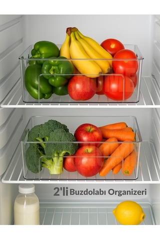 Jet's Home 2'li Buzdolabı İçi Düzenleyici Saklama Organizeri Bpa Free Düzenleyici Darbeye Dayanıklı 29x20x9 Cm Şeffaf