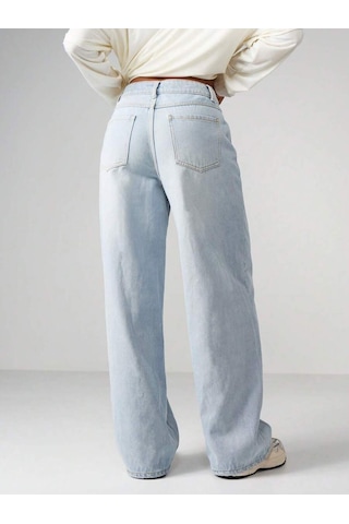 Buz Mavi Palazzo Pantolon Wide Leg Yüksek Bel Denim Jeans Mavi
