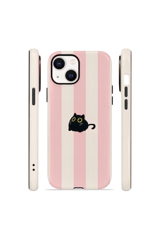 Apple iPhone Uyumlu 13 Vorian Çift Katmanlı Magsafe Kılıf Midnight Cat Stripe