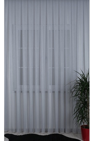Damla Keten Görünümlü Leno Tül Perde Pilesiz Gri - Gri