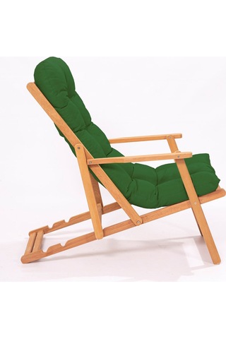 Meya Dekor Simona Grand Şezlong 2+1 Ahşap Bahçe Balkon Teras Katlanır Set - Yeşil Minder Yeşil