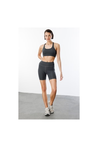 Yüksek Bel Toparlayıcı Çift Cepli Biker Şort Kısa Spor Tayt Kısa-tayt Füme