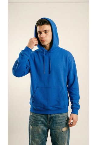 Hoxie Unisex Rahat Kesim Pamuklu Yumuşak Dokulu İçi Polarlı Basic Desenli Kapüşonlu Sweatshirt Saks Mavisi