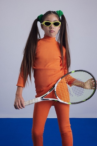 Luess Kız Çocuk Fitilli Oranj Balıkçı Yaka Bluz Tayt Takım Turuncu