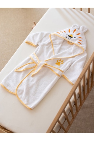 %100 Pamuk Kutulu Hediye Yenidoğan/bebek Bornoz Seti 4 Parça / Kelebek Kar Beyaz